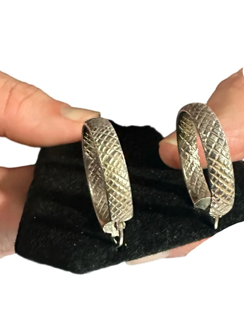 Silver-Tone Textured Hoop Earrings - Silver